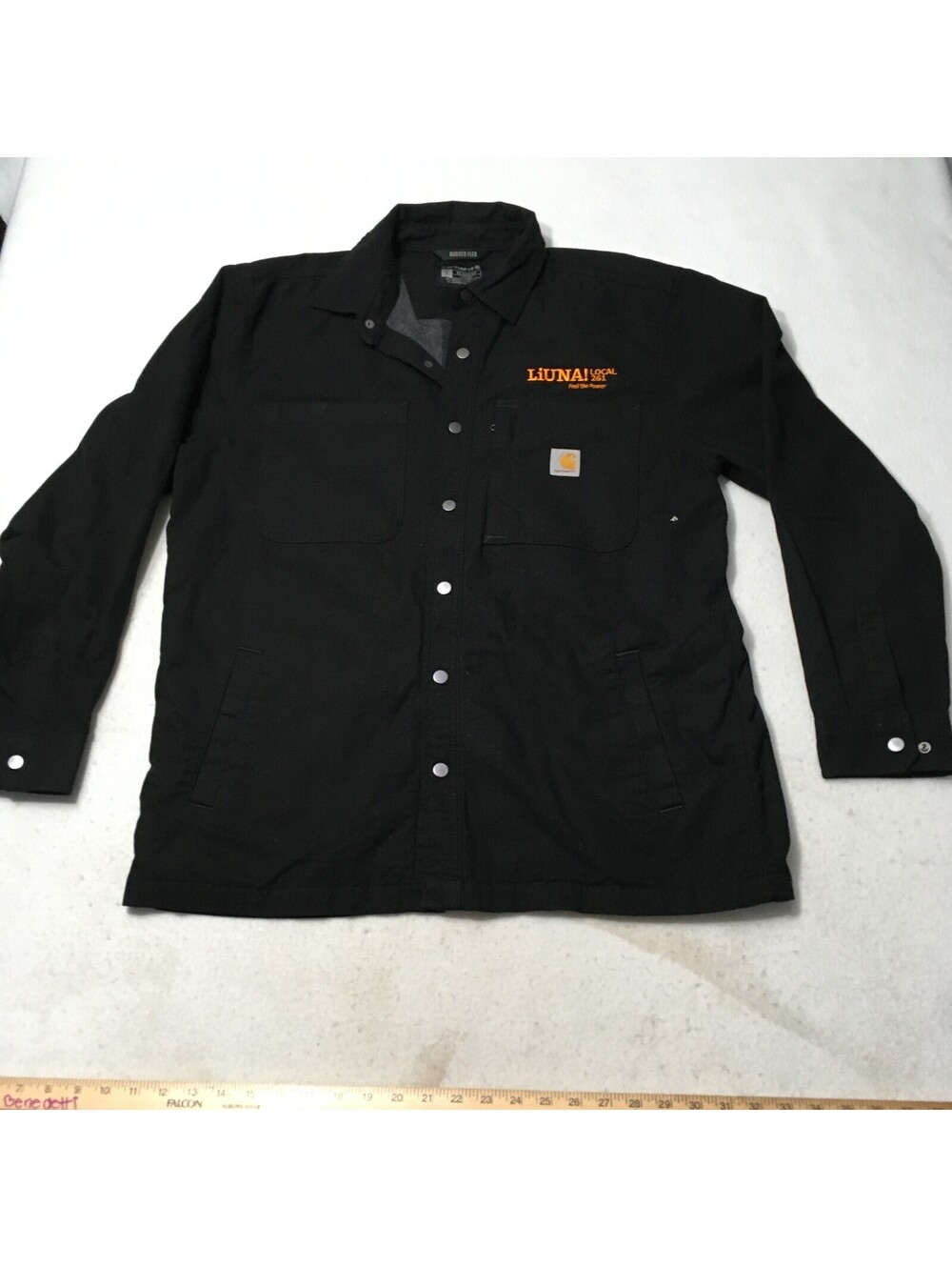 Carhartt Jacket Men's Large BLACK Rigby Shirt Jacket Fleece Lined Snap LOCAL 261